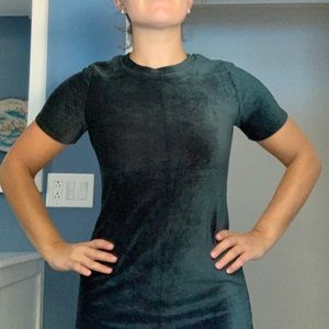 Green Velvet Ribbed Body Con T-shirt Dress